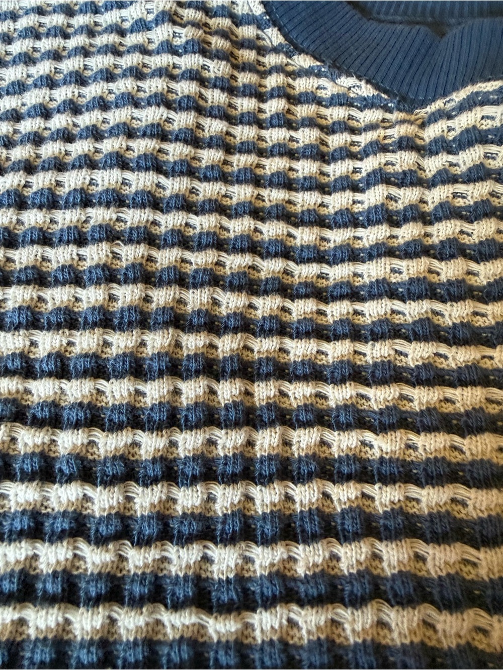 Women’s Blue and White Knit Oversized Crew Neck - Picture 2 of 3